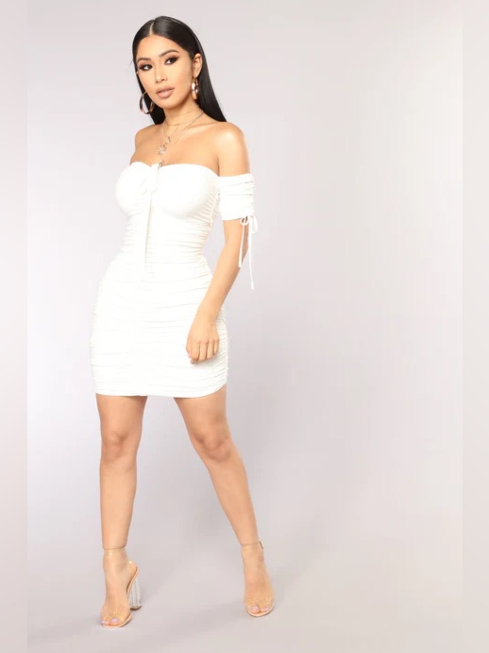 Fashion Nova Sanya Ruched White Dress NEW